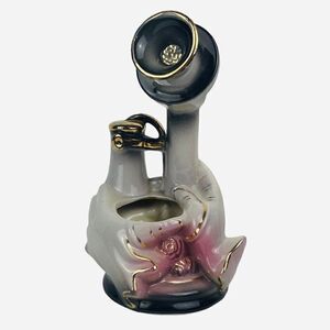 Vintage 1950s Ceramic Hull 9" Telephone Hands Planter #90 Pink Gold Victorian